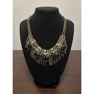 LOFT Vintage-Inspired Statement Necklace Fringe Crystal 18” Heavy